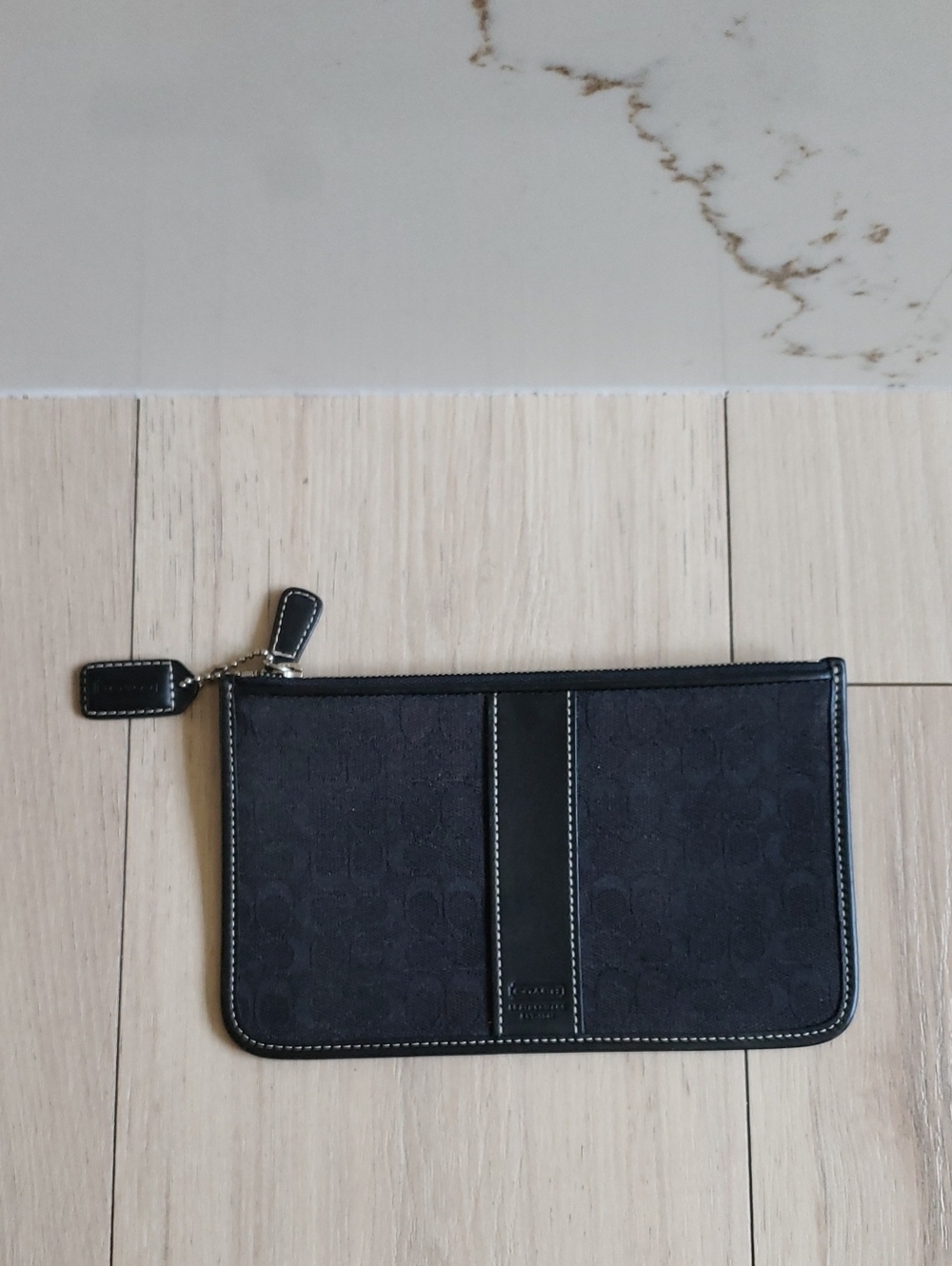 Coach Black Signature Mini Zip Wristlet